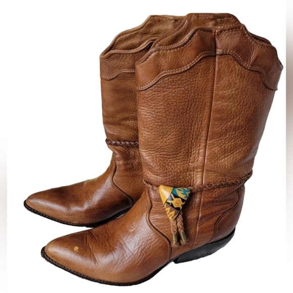 Zodiac Shoes - Zodiac Cowboy Leather Boots Size 6 Brown Vintage 1980s Western
